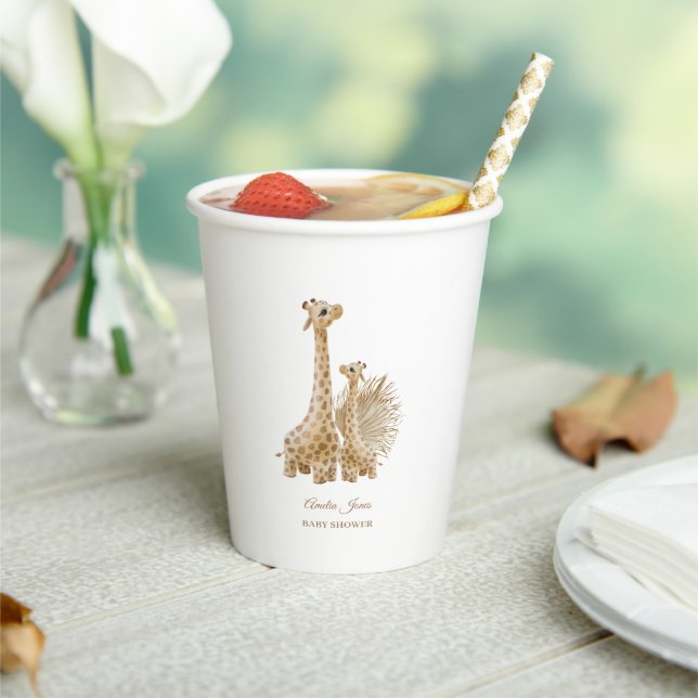 Gobelets En Papier Baby shower Neutral Boho Pampas Grass Giraffe (Insitu)