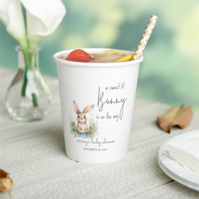 Gobelets En Papier Baby shower Neutre Bunny Floral de printemps (Insitu)