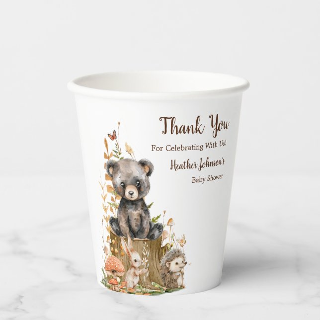 Gobelets En Papier Baby shower neutre de forêt rustique (Recto)