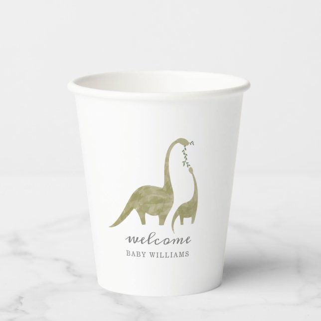 Gobelets En Papier Baby shower neutre maman et bébé dinosaure (Recto)