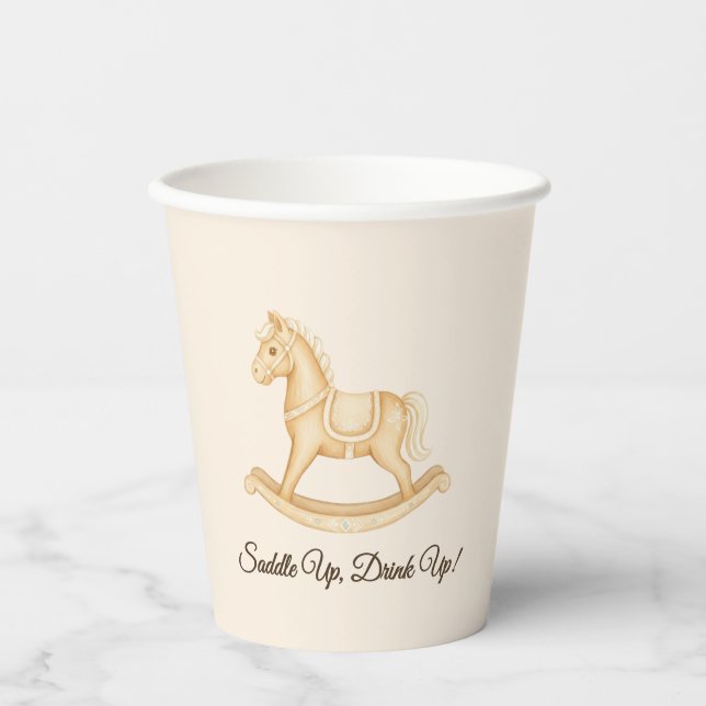 Gobelets En Papier baby shower occidental Boho "Saddle Up" (Recto)