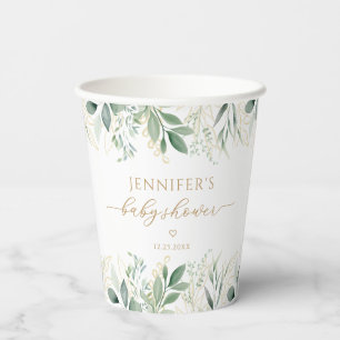 Gobelets En Papier Baby shower Or Eucalyptus Green
