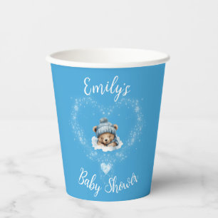 Gobelets En Papier Baby shower Ours Bleu Teddy Excité