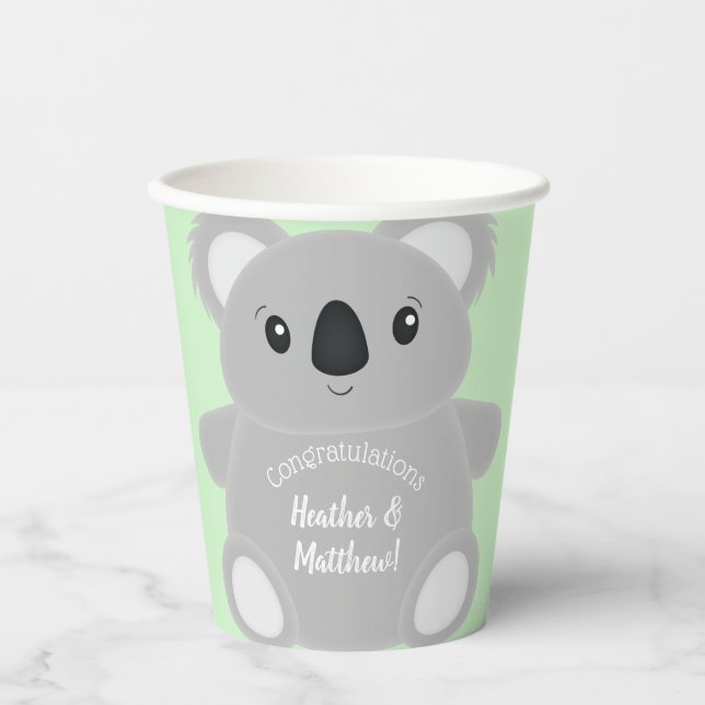 Gobelets En Papier Baby shower Ours Koala Vert (Recto)