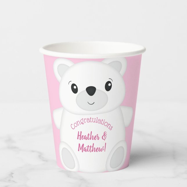 Gobelets En Papier Baby shower Ours rose (Recto)