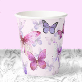 Gobelets En Papier Baby shower papillon rose et pourpre