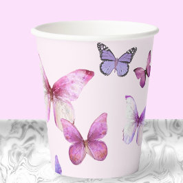 Gobelets En Papier Baby shower papillon rose et pourpre