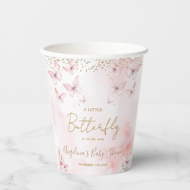 Gobelets En Papier Baby shower papillon rose fille (Recto)