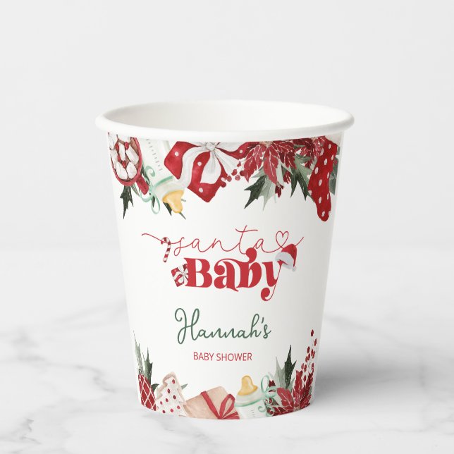 Gobelets En Papier Baby shower Père Noël de Noël (Recto)