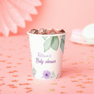 Gobelets En Papier Baby shower personnalisé de fleurs d'aquarelle vio