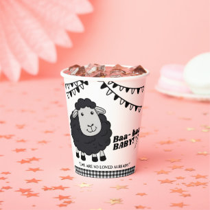 Gobelets En Papier Baby Shower Petit Agneau Kawaii Noir
