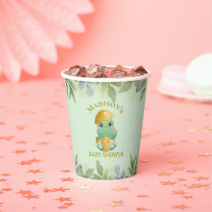 Gobelets En Papier Baby shower pour garçons de dinosaures vert