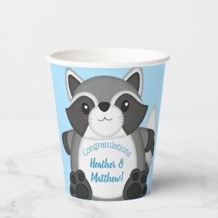 Gobelets En Papier Baby shower Raccoon bleu