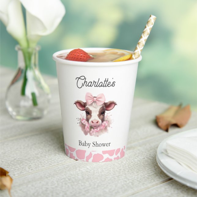 Gobelets En Papier Baby Shower Rose Bohème Vache Sacrée  (Insitu)