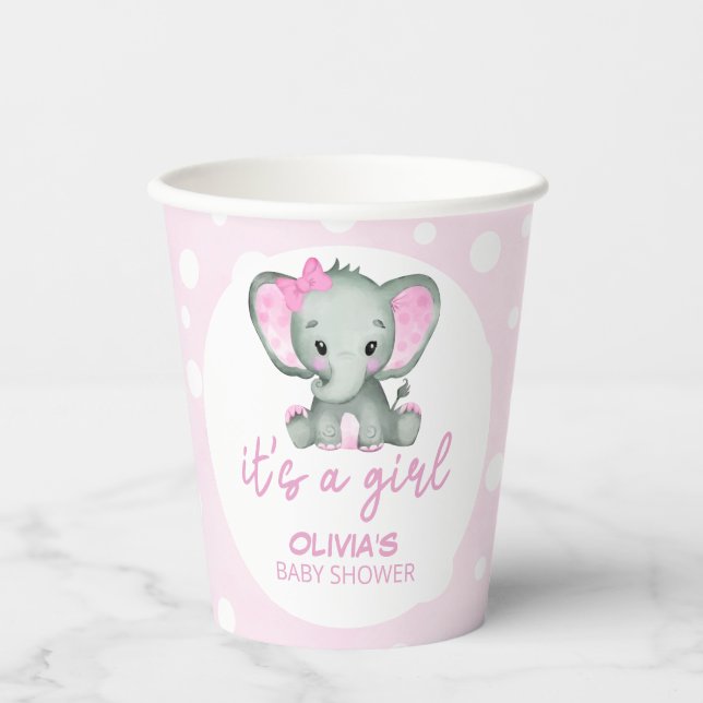 Gobelets En Papier Baby shower rose Eléphant mou (Recto)