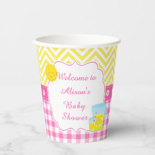 Gobelets En Papier Baby shower rose et jaune citronné