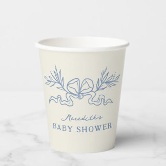 Gobelets En Papier Baby Shower Ruban Botanique Bleu