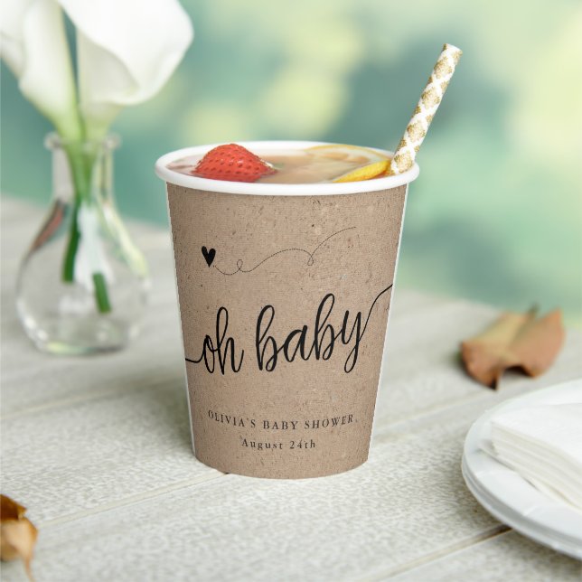Gobelets En Papier Baby shower rustique, Kraft Oh Baby Custom (Insitu)