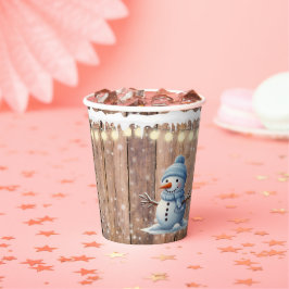 Gobelets En Papier Baby shower rustique moderne élégant Blue Snowman