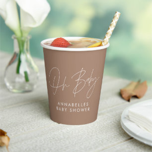 Gobelets En Papier Baby shower script moderne brun naturel élégant