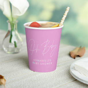 Gobelets En Papier Baby shower script moderne cerise rose élégant