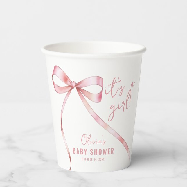 Gobelets En Papier Baby shower simple de fille à la cou rose (Verso)