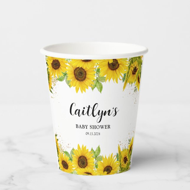 Gobelets En Papier Baby shower tournesol (Recto)