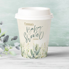 Gobelets En Papier Baby shower vert d'Eucalyptus