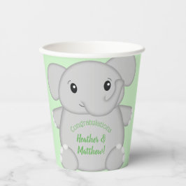 Gobelets En Papier Baby shower vert éléphant