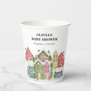 Gobelets En Papier Baby shower Village enneigé hivernal
