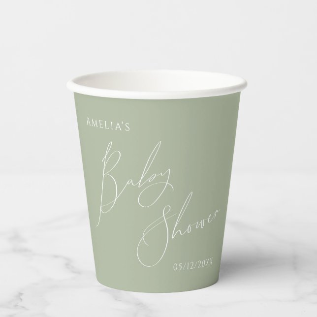 Gobelets En Papier Baby shower Whimsical Sage Green (Recto)