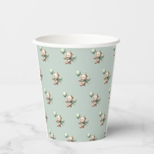 Gobelets En Papier Baby showers de papier Sage Green Bear