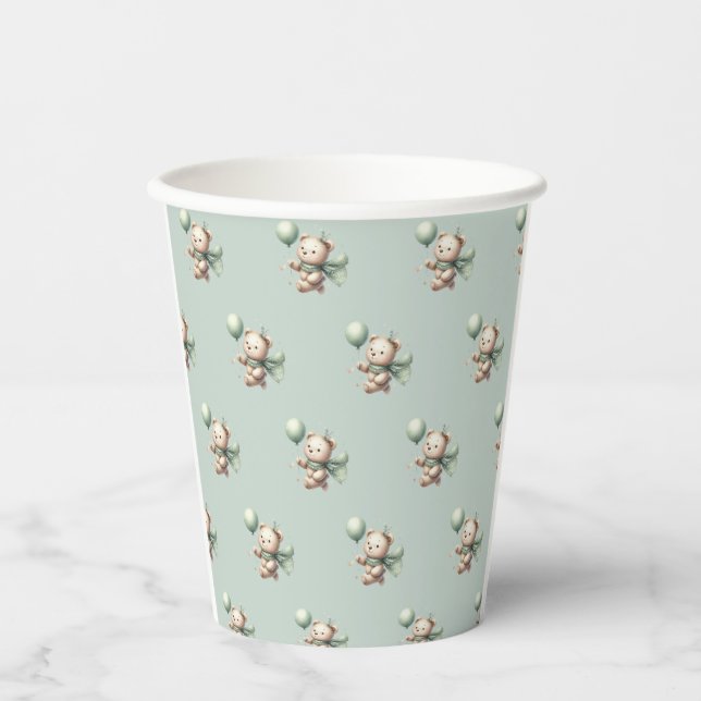 Gobelets En Papier Baby showers de papier Sage Green Bear (Recto)