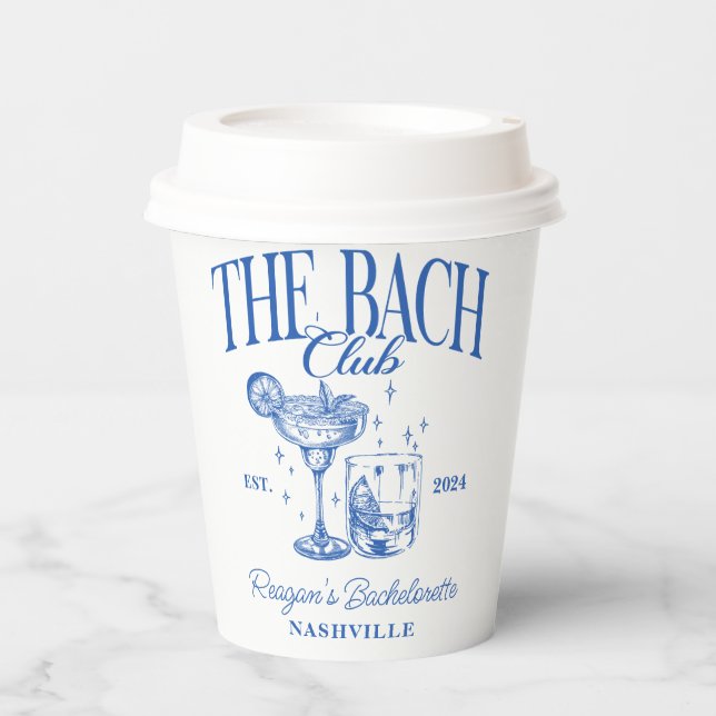 Gobelets En Papier Bachelorette Retro Cocktail bleu personnalisé (Recto)