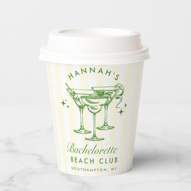 Gobelets En Papier Bachelorette Retro Cocktail Grandes Vert & Jaune (Recto)