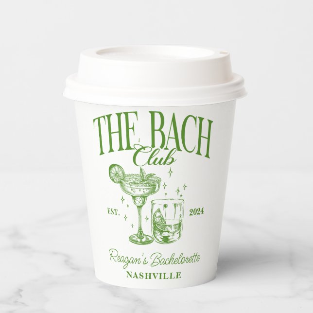 Gobelets En Papier Bachelorette Retro Cocktail Vert Personnalisé (Recto)