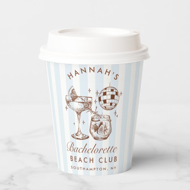 Gobelets En Papier Bachelorette Retro Moderne Bleu & Brown (Recto)