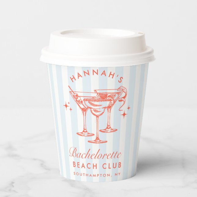 Gobelets En Papier Bachelorette Retro Moderne Bleu & Rouge (Recto)