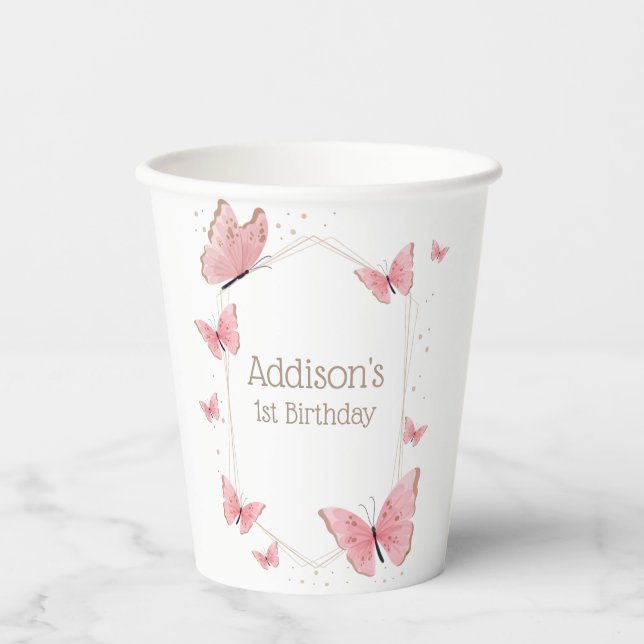 Gobelets En Papier Baisers à papillon et voeux d'anniversaire (Recto)