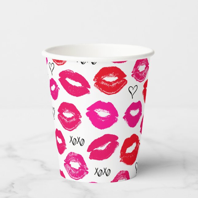 Gobelets En Papier Baisers XOXO rouge et rose (Recto)