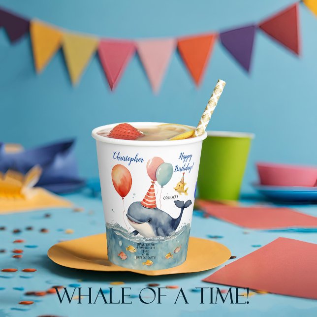 Gobelets En Papier Baleine d'un temps garçons fête d'anniversaire (Créateur téléchargé)