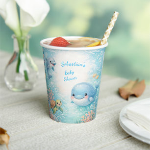 Gobelets En Papier Baleine Océan Dauphin Hippocampe Baby Shower Bleu