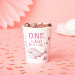 Gobelets En Papier Baleine Rose Oneder la mer 1er anniversaire