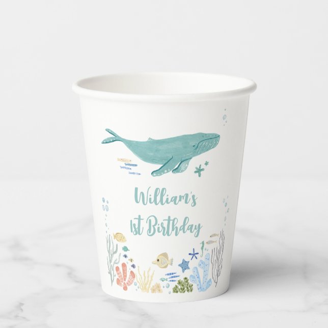 Gobelets En Papier Baleine sous la mer 1er anniversaire (Verso)