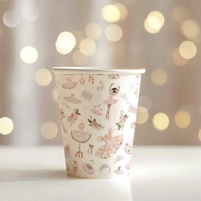 Gobelets En Papier Ballerinas aquarelle rose pâle fête d'anniversaire (Créateur téléchargé)