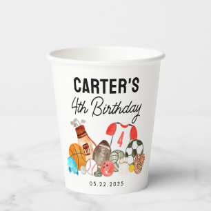 Gobelets En Papier Ballons d'aquarelle sport mignonne Anniversaire de