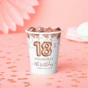 Gobelets En Papier Ballons d'or rose 18ème anniversaire