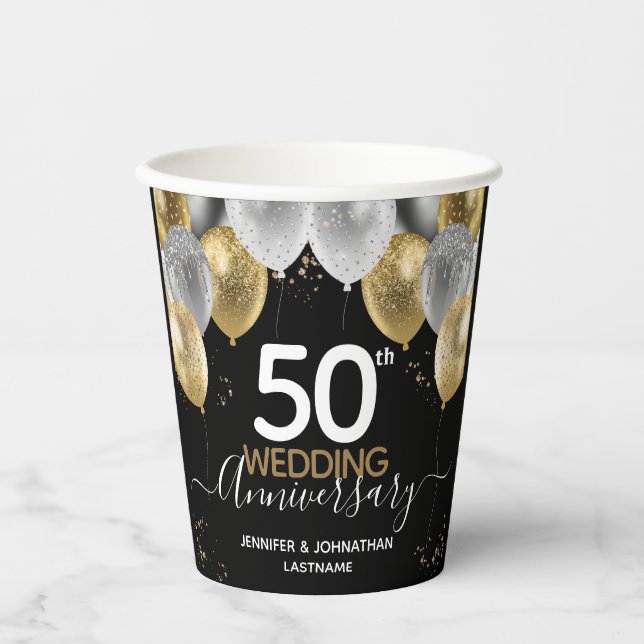Gobelets En Papier Ballons du 50e anniversaire du Mariage (Recto)