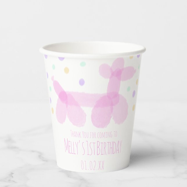 Gobelets En Papier Balloon d'anniversaire Animaux Pink Pastel Party (Recto)