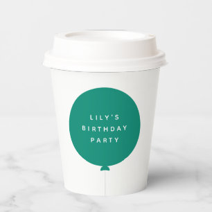 Gobelets En Papier Balloon minimaliste   Green Kid's Birthday Party